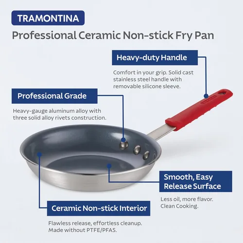 Miniatura 5 de Tramontina Sartén profesional antiadherente de cerámica de 10 pulgadas, sartén de aluminio de calibre pesado con revestimiento antiadherente