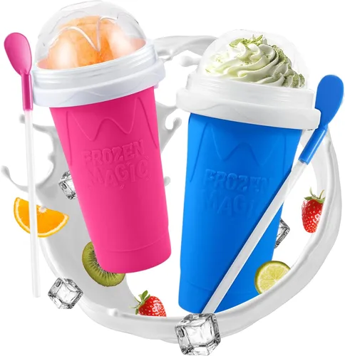 Miniatura 9 de Slushy Cup & Slushy Maker - Vaso portátil para licuados de frutas, leche y helado, doble capa de sílice con tapa y popote para niños, amigos y Rosa