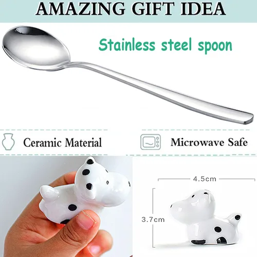Miniatura 5 de Tazas de café de cerámica con diseño de vaca, 3 piezas, tazas de café de cerámica con manualidades, porcelana pequeña, vaca y cuchara, taza