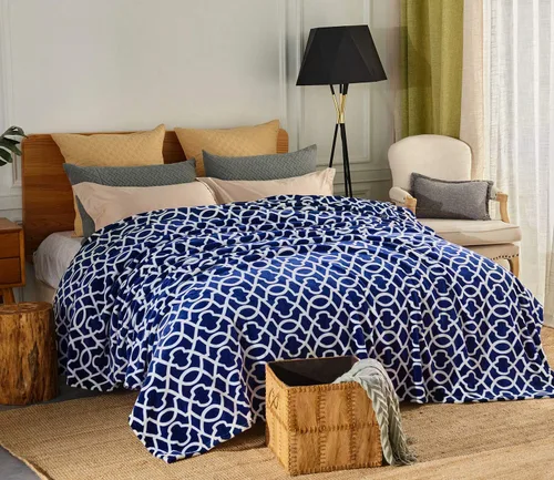 JML Manta de felpa de 10.58 oz/m², súper suave y cálida, manta de forro polar de franela para sofá y sofá (azul marino corona, Queen)