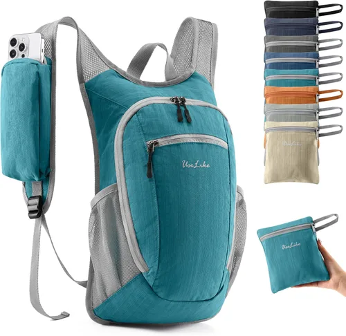 Miniatura 7 de Uselike 10L Mochila pequeña de senderismo para viajes, mochila de día plegable, ligera y compacta para mujeres y hombres, Negro, Pequeño, Compacto