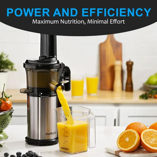 Miniatura 5 de Exprimidor de prensa en frío; máquina exprimidora lenta para verduras y frutas; potente exprimidor lento de 200 W, alta tasa de extracción, fácil