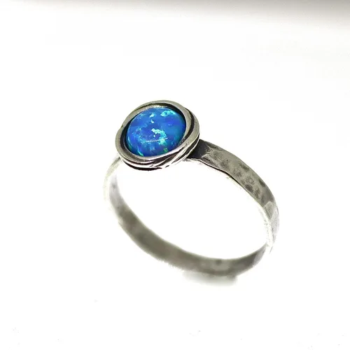 Miniatura 34 de Anillo de plata de ley con piedras preciosas para mujer, anillo apilable de piedra martillada, anillo de piedra natal