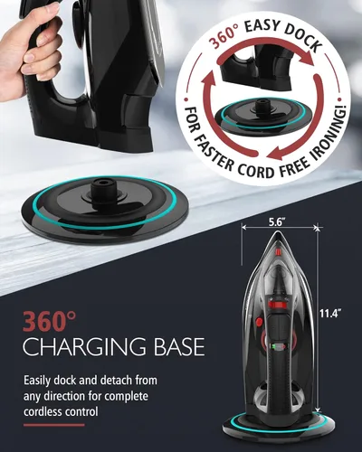 Miniatura 3 de OMAIGA - Plancha inalámbrica para ropa, plancha de vapor de 1500W con calentamiento rápido, suela de cerámica, apagado automático, autolimpieza