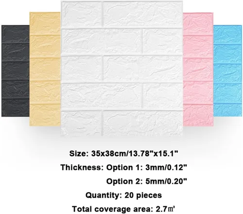Miniatura 4 de Melairya Paneles de pared 3D para despegar y pegar, papel tapiz de ladrillo 3D de piedra sintética, autoadhesivo, para decoración de paredes Negro