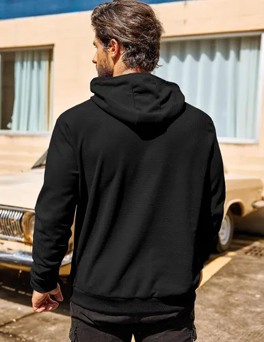 Miniatura 6 de COOFANDY Sudadera con capucha para hombre, manga larga, casual, con bolsillo, de punto gofre