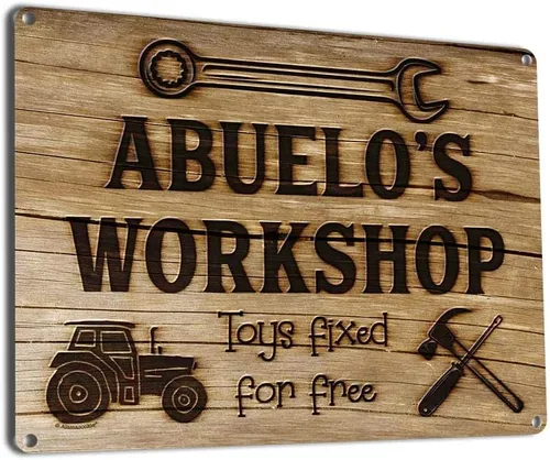 Abuelo's Workshop Toys Fixed for Gratis, cartel de aluminio de 8.5 x 11.5 pulgadas, letreros vintage para taller y garaje, decoración de pared,