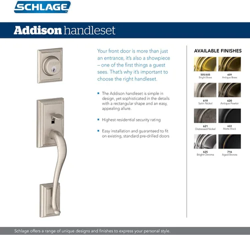 Miniatura 4 de Schlage F60 ADD 622 GEO Addison - Juego de manijas de entrada frontal con pomo georgiano, cerradura de llave de lado 1, negro mate Mate negro