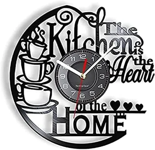 Reloj de pared de cuarzo silencioso para cocina, corazón, hogar, vinilo, grabador, diseño, cocina, pared, silencioso, números arábigos