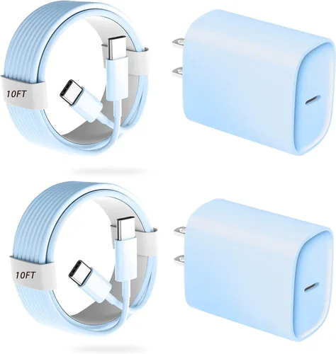 Miniatura 13 de Cargador para teléfono 17, 16, 15 Pro, carga rápida, 20 W, USB C, bloque de carga rápida con cargadores tipo C de 6.6 pies de largo, cable de carga