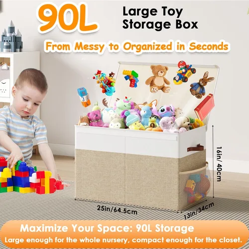 Miniatura 3 de Caja grande de almacenamiento de juguetes con tapa, organizador de almacenamiento de juguetes mejorado con divisor plegable para niños y niñas, sala