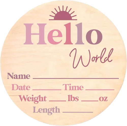 Miniatura 21 de Letrero de recién nacido "Hello World" - Placa de anuncio de nacimiento con nombre de bebé para hospital - Accesorio para fotos - Decoración