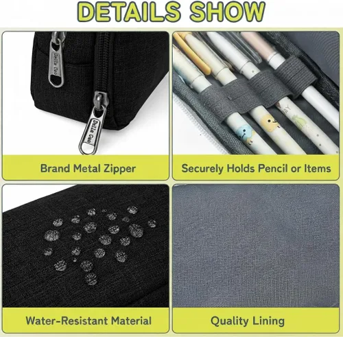 Miniatura 4 de Della Gao Pencil Case, Large Pencil Pouch Nylon Pencil Box for Office Stationery Organizer, Multifunctional Pencil Bag for Men Women Gris WJ001-3