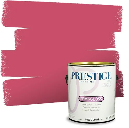 Miniatura 142 de Prestige Paints E100-T-SW6591 Pintura exterior e imprimación en uno, 1 galón, plano, combinación comparable de Sherwin Williams Amaryllis, 1 galón