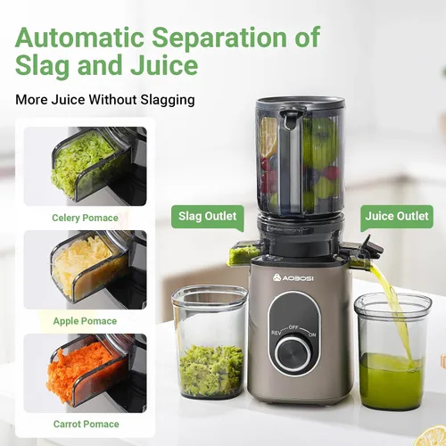 Miniatura 5 de AAOBOSI Exprimidor de prensa en frío, 4.35 pulgadas de conducto de alimentación grande, máquina exprimidora (actualización) Extractor de jugo lento
