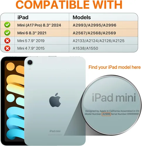 Miniatura 2 de MoKo Funda para el nuevo iPad mini 7 (A17 Pro) 2024, Funda para iPad mini de 6ª generación 2021 (21,08 cm), Funda para iPad mini 6, Funda trasera