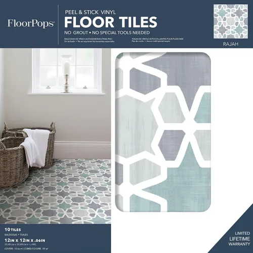 Miniatura 2 de FloorPops Azulejos de suelo Blue Rajah Peel & Stick, FP3569