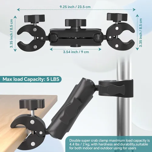 Miniatura 7 de Soporte de Abrazadera de Montaje Súper Doble para Paraguas Soporte de Abrazadera de Poste de Cámara para Paraguas, Brazo de Rótula de Socket Mágico