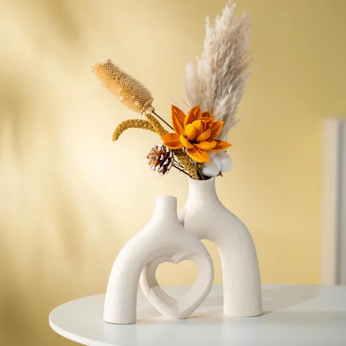 Miniatura 3 de Liotww Snuggle - Jarrón de cerámica con forma de dona hueca, 8.3 pulgadas, moderno, nórdico, bohemio, estético, floreros decorativos para decoración