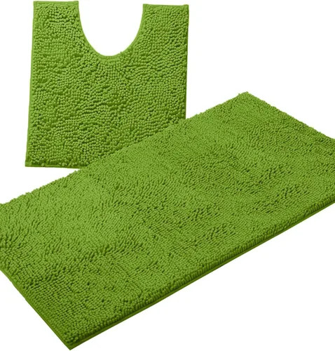 Miniatura 39 de LuxUrux Juego de 2 tapetes de baño de felpa extrasuave, material de microfibra de felpilla de 1 pulgada, color verde súper absorbente