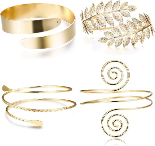 Miniatura 7 de FUNRUN JEWELRY Brazalete para la parte superior del brazo para mujer, brazalete dorado para el brazo, pulseras ajustables, espiral, brazalete
