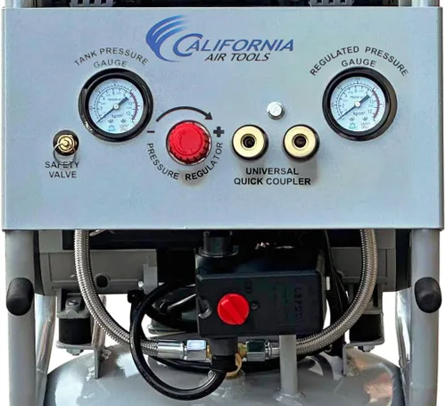 Miniatura 9 de California Air Tools 10020C Compresor de aire ultra silencioso, sin aceite y potente de 2.0 HP, tanque de acero de 10 galones con ruedas, nivel