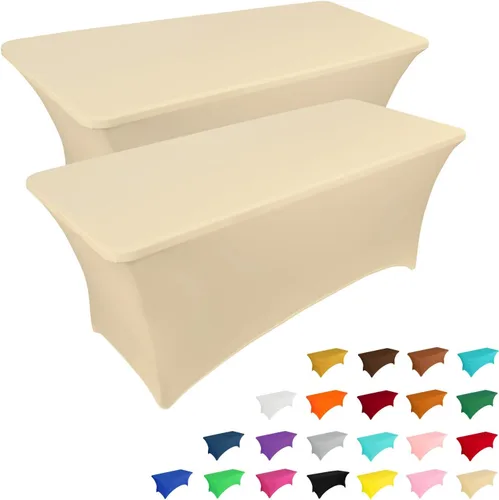 Miniatura 9 de IVAPUPU Paquete de 2 Manteles de Mesa de 6 Pies para Mesa Rectangular Ajustados para Eventos Elásticos Azul Niebla Cubiertas de Mesa Lavables Azul