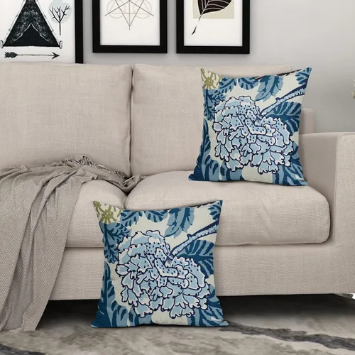 Miniatura 7 de Sweetshow Juego de 2 fundas de almohada florales de color azul marino de 16 x 16 pulgadas, fundas de almohada cuadradas de lino con estampado