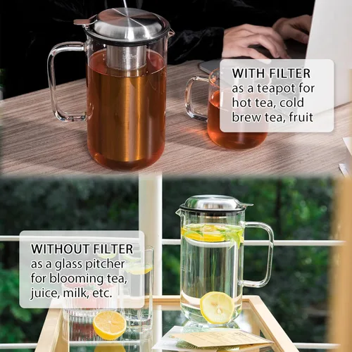 Miniatura 4 de Aquach Tetera de vidrio de 51 onzas con infusor extraíble de acero inoxidable, apta para estufa y lavavajillas, ideal para preparar té suelto