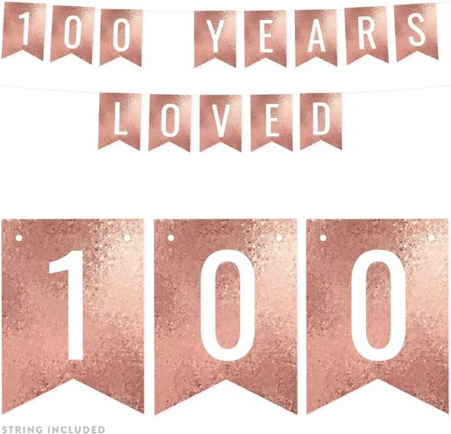 Andaz Press Pancarta decorativa de mosaico con purpurina de oro rosa para fiesta de cumpleaños, 100 años de amor, aproximadamente 5 pies, 1 juego,