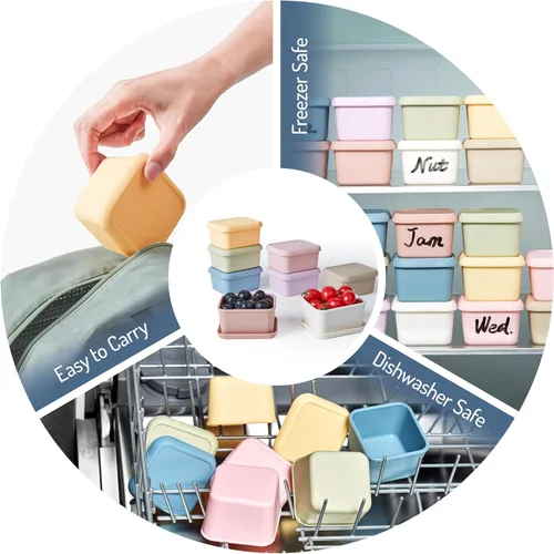 Miniatura 6 de ISSEVE Contenedores de aperitivos de silicona de 8oz para niños, 1 taza Contenedores pequeños reutilizables con tapas, Contenedores