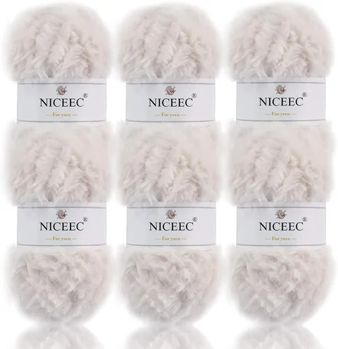 Miniatura 45 de NICEEC Hilo de Pelo Sintético Super Suave, Grueso y Esponjoso, Hilo de Pestañas para Crochet y Tejido (Longitud Total 192m/9.1kg) - Otoño/300g