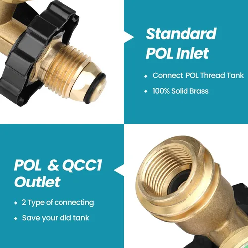 Miniatura 2 de Adaptador de Tanque de Propano de 100 lb, Medidor de Propano para Tanque de Propano de 100 lb, Adaptador de Tanque de Propano Pol a Qcc1 de Ajuste