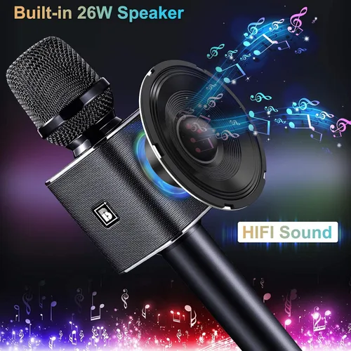 Miniatura 2 de BONAOK - Micrófono de karaoke, inalámbrico Bluetooth portátil para adultos y niños, para automóvil, hogar, al aire libre, fiesta, máquina de karaoke