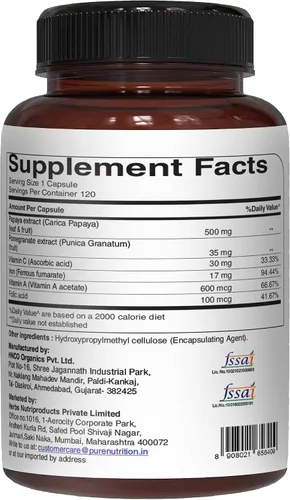 Miniatura 3 de Pure Nutrition Papaya Complete – 60 cápsulas vegetales (apoya la inmunidad plaquetaria y la digestión). Cada cápsula contiene 500 mg de extracto