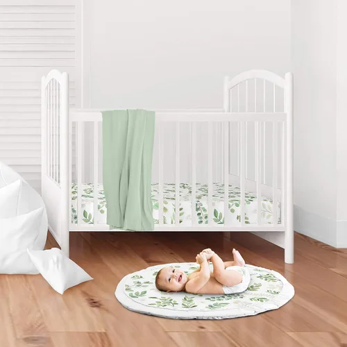 Miniatura 2 de Sweet Jojo Designs Tapete de juego para bebé con diseño de hojas florales para bebé, color verde y blanco, bohemio, acuarela, bosque, tropical
