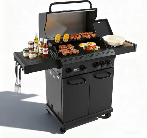 Miniatura 10 de Parrilla de gas propano de 28 pulgadas para exteriores con 3 quemadores de 36,000 BTU, parrilla de gas portátil de acero con recubrimiento en polvo