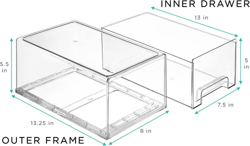 Miniatura 3 de Sorbus Cajones de almacenamiento apilables grandes y transparentes, paquete de 2 cubos organizadores de plástico con asas, cajones de almacenamiento