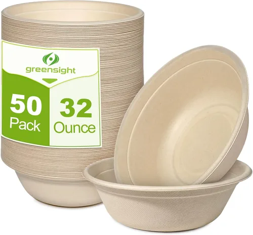 Miniatura 8 de greensight Cuencos de papel pequeños desechables de 12 onzas, paquete de 50 cuencos compostables, cuencos biodegradables ecológicos hechos de caña