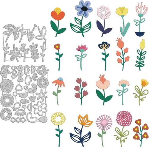 Miniatura 8 de INFUNLY 38 piezas de flores de metal troqueladas capas de flores corte de hojas troquelado 3D DIY plantilla de estampado de flores para hacer