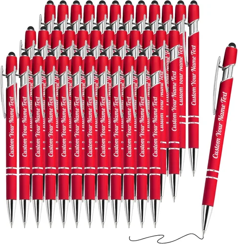 Miniatura 28 de 12 bolígrafos personalizados a granel con grabado sin nombre, bolígrafos personalizados con lápiz capacitivo, logotipo de mensaje de texto grabado