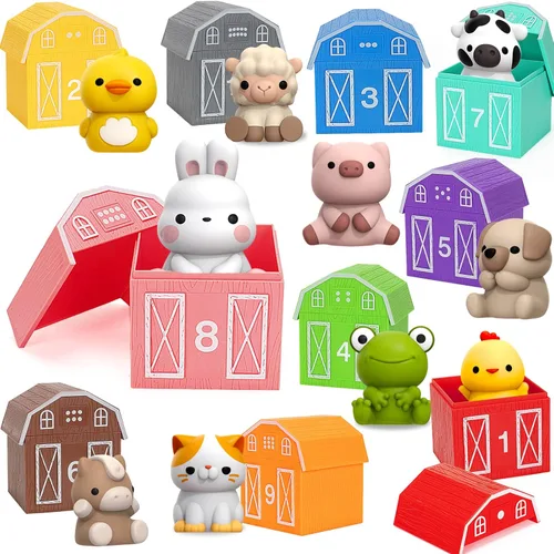 Juguetes de aprendizaje para niños de 1, 2, 3 años, 20 juguetes de animales de granja, juguetes Montessori para contar, combinar y clasificar juegos