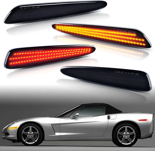 Gempro Kit de luces LED de marcador lateral para Chevy Corvette C6 2005-2013 delantero ámbar trasero rojo señal de giro parachoques marcador