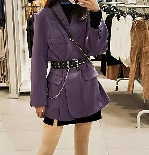 Miniatura 2 de INOGIH Cinturón de cuero con doble ojal con cadena para mujer, vestidos de jeans