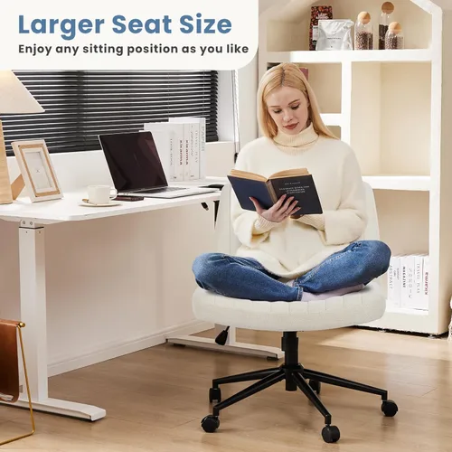 Miniatura 3 de DUMOS Silla de escritorio sin ruedas, silla cruzada ancha con patas cruzadas, silla de tocador de escritorio de oficina, sillas giratorias