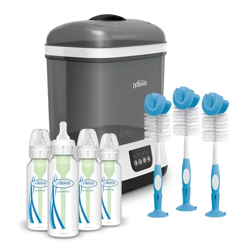 Dr. Brown's Clean Steam - Esterilizador y secador de biberones y chupetes, opciones anticólicos + biberones de 8 onzas, 0.0 ft+ nivel 1, pezón de 4