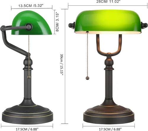 Miniatura 4 de Lámpara de escritorio de banqueros de vidrio verde antiguo y puerto de carga rápida USB Lámpara de escritorio