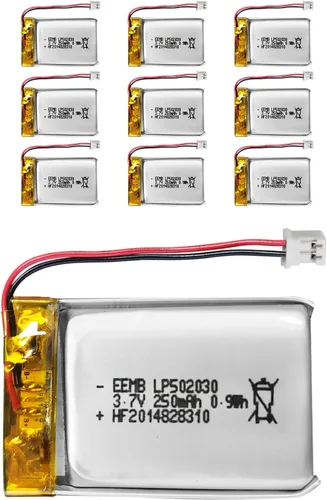 EEMB Paquete de 10 baterías de polímero de litio 3.7 V 250 mAh 502030 Lipo con conector JST de cable para VXI Blue Parrott - Confirma la polaridad