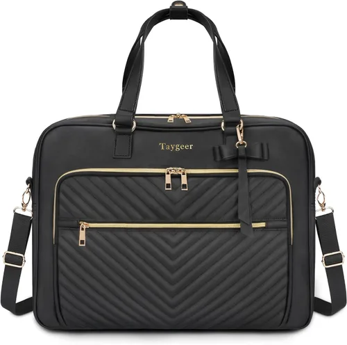 Miniatura 9 de Taygeer Bolso para laptop de 17 pulgadas para mujer, maletín convertible grande acolchado con puerto USB, bolsos de mano impermeables de cuero