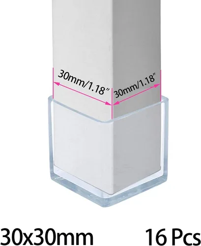 Miniatura 2 de 16 puntas de goma antideslizantes transparentes cuadradas para patas de silla, protectores de suelo de muebles, fundas para patas de silla, mesa